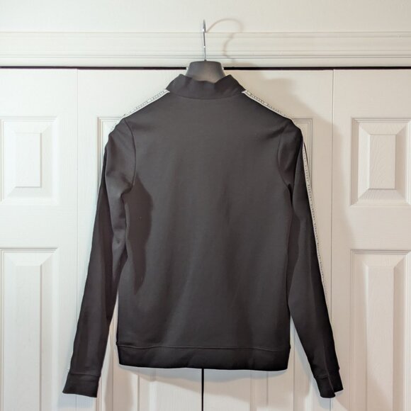 Lacoste Women's Zip-Up Black Sweatshirt with White Bands on Sleeves - Size 38 - Picture 2 of 12